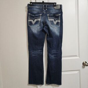 Salvage Mayhem Boot Jeans Men’s 34x33 Blue Distressed Buckle Premium Denim VGUC